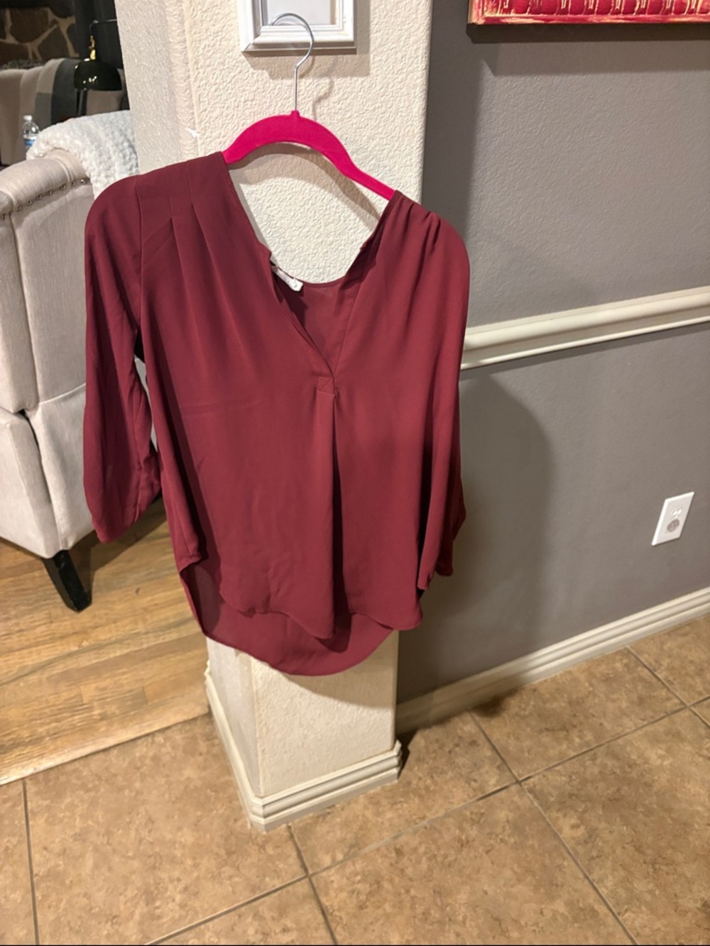 Lush Wine Red V-Neck Blouse